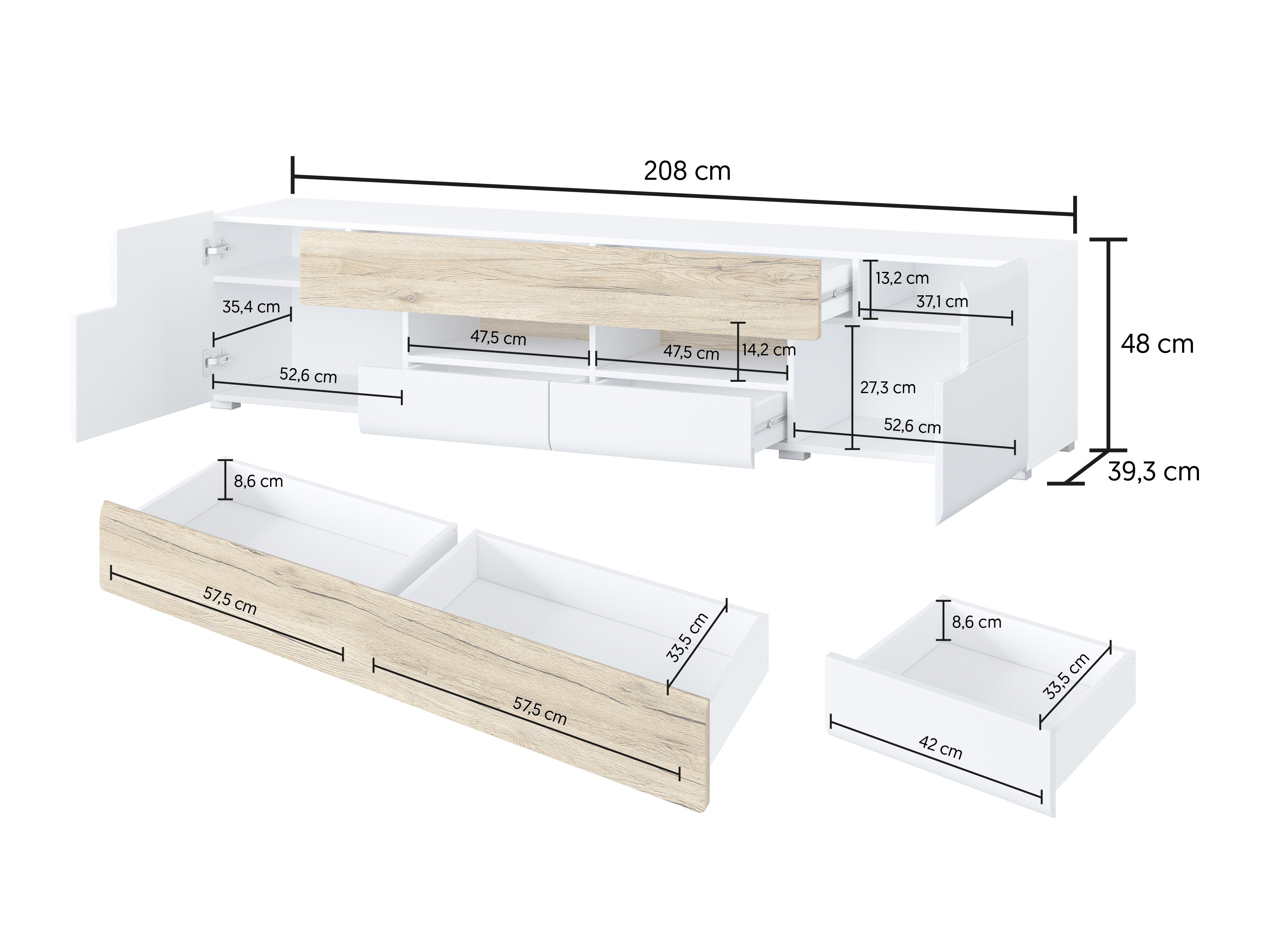 Meuble TV Torsone 113 (Blanc + Blanc brillant)