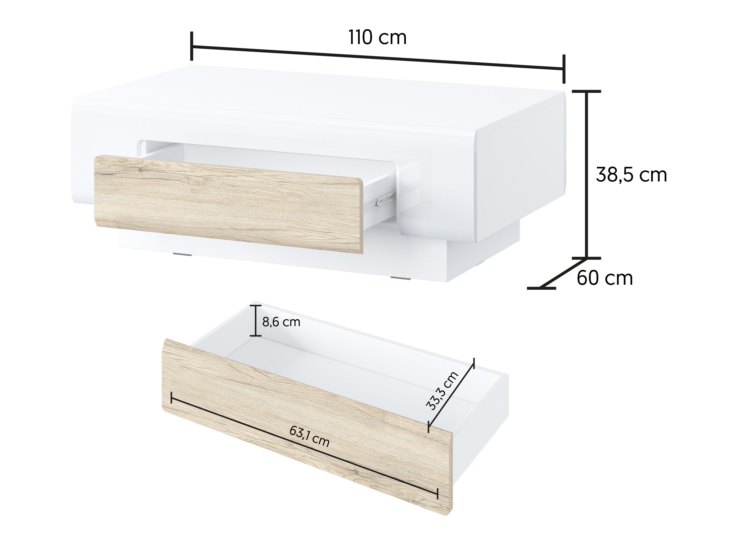 Table basse Torsone 111 (Blanc + Blanc brillant)
