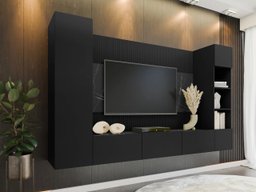 Ensemble de salon Comfivo Salix IV (Noir + Marbre noir)
