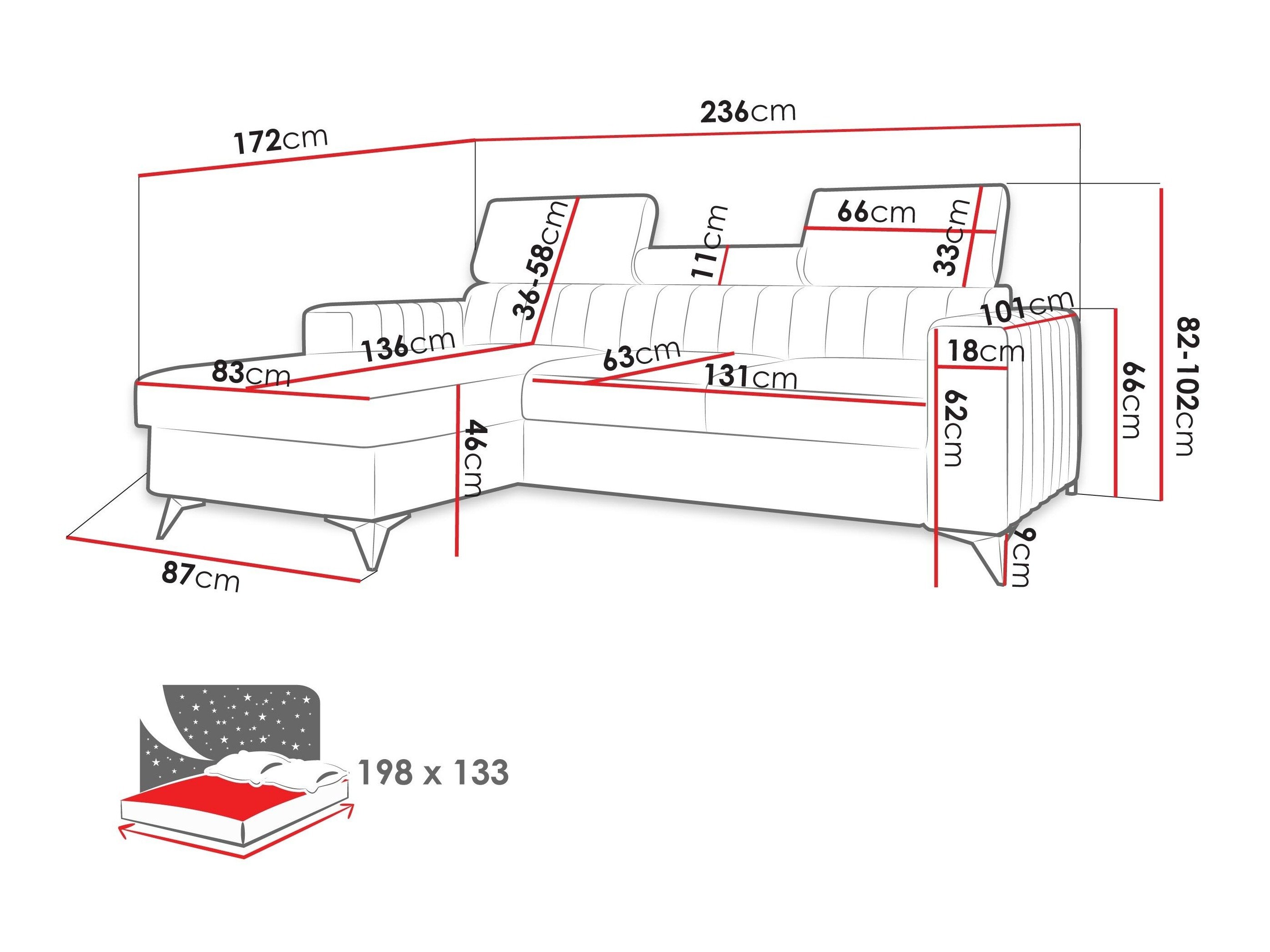 Canapé d'angle Columbus 170 (Flow 06)