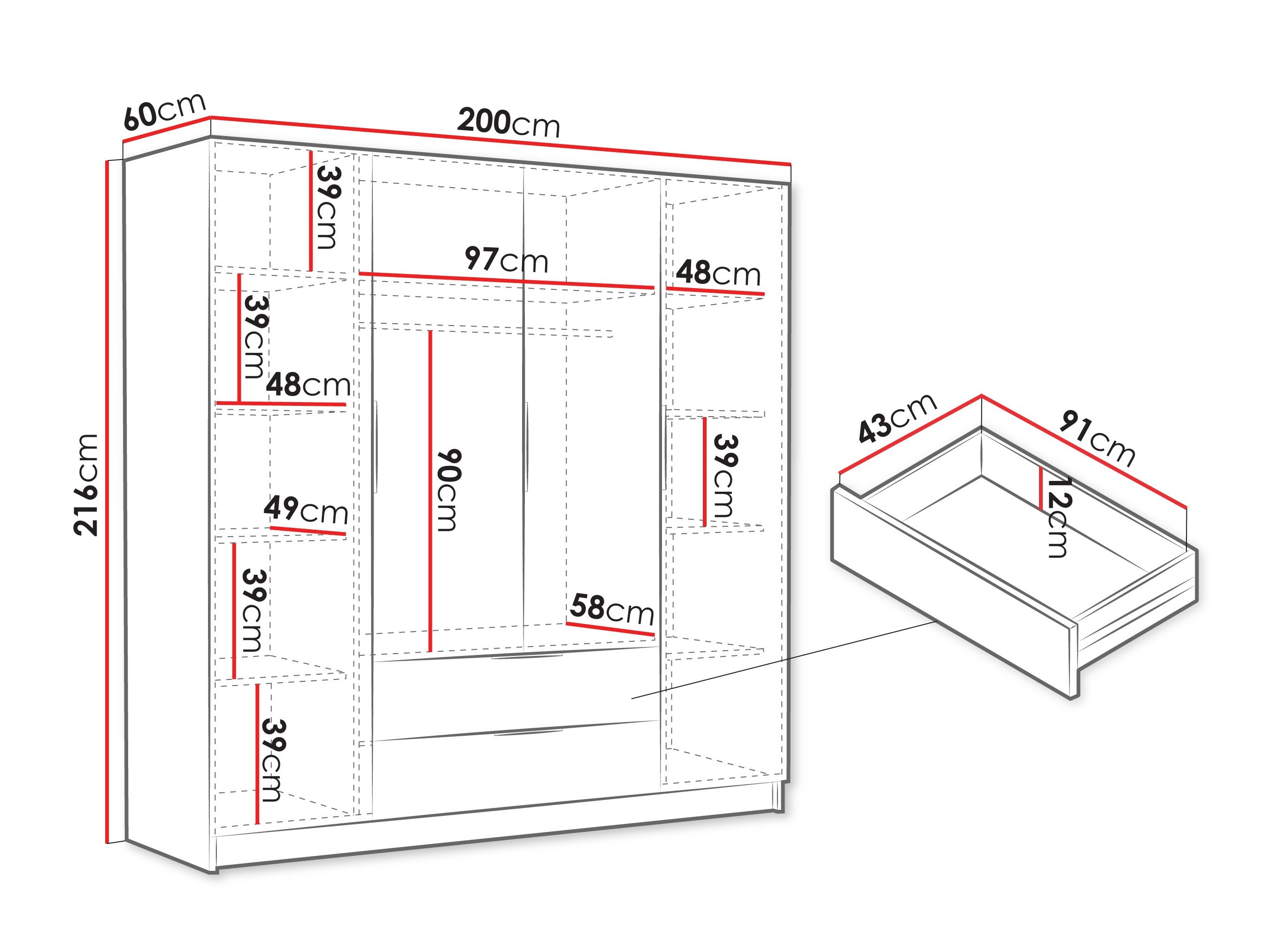 Armoire Closico Cadron I (Blanc + Blanc brillant)