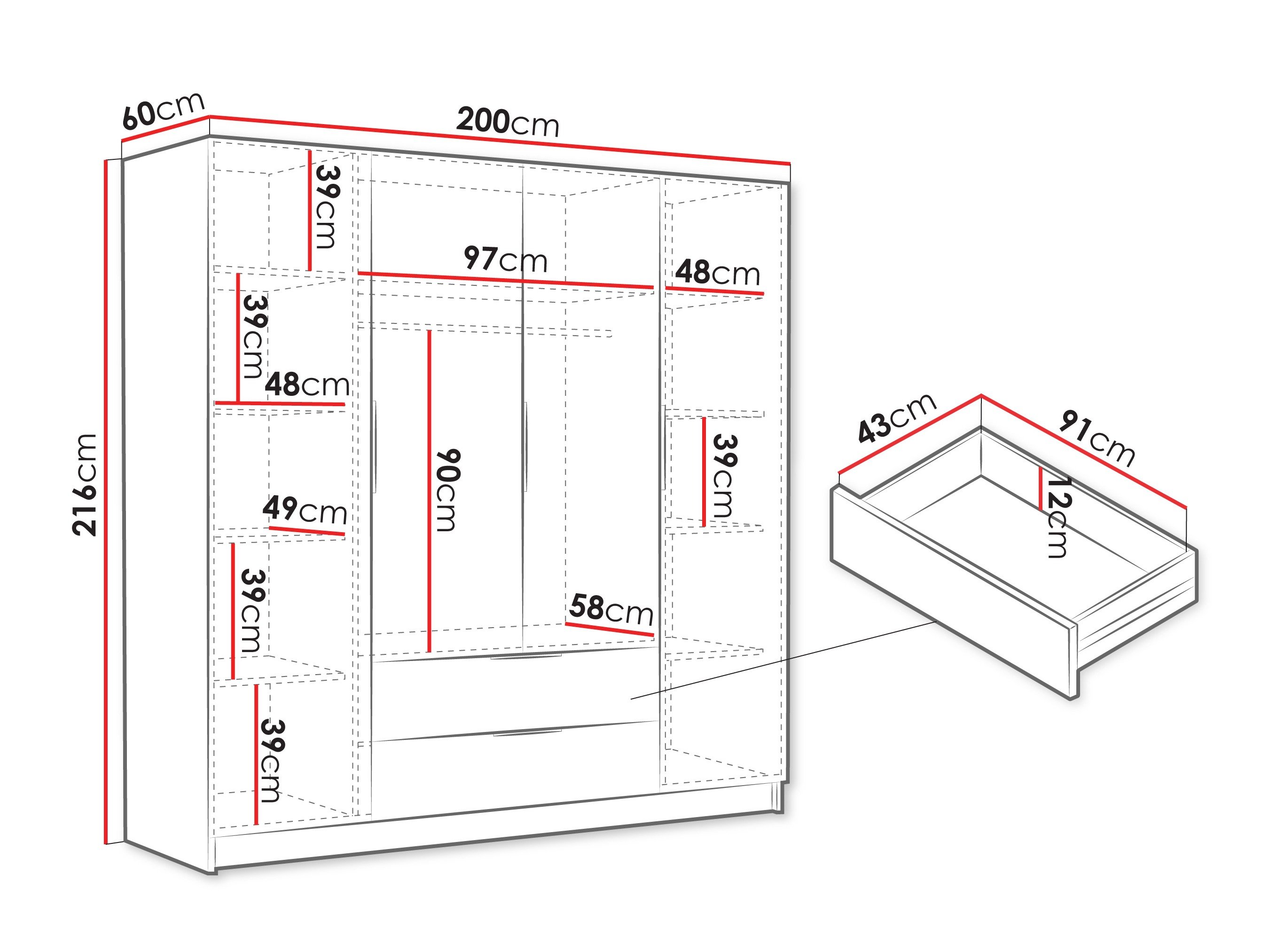 Armoire Closico Cadron I (Blanc + Blanc brillant)
