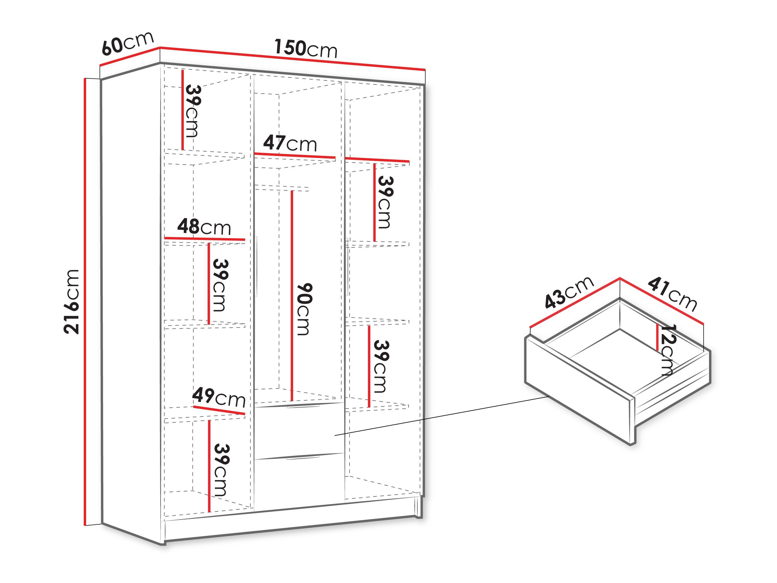 Armoire Closico Calvron I (Blanc + Blanc brillant)