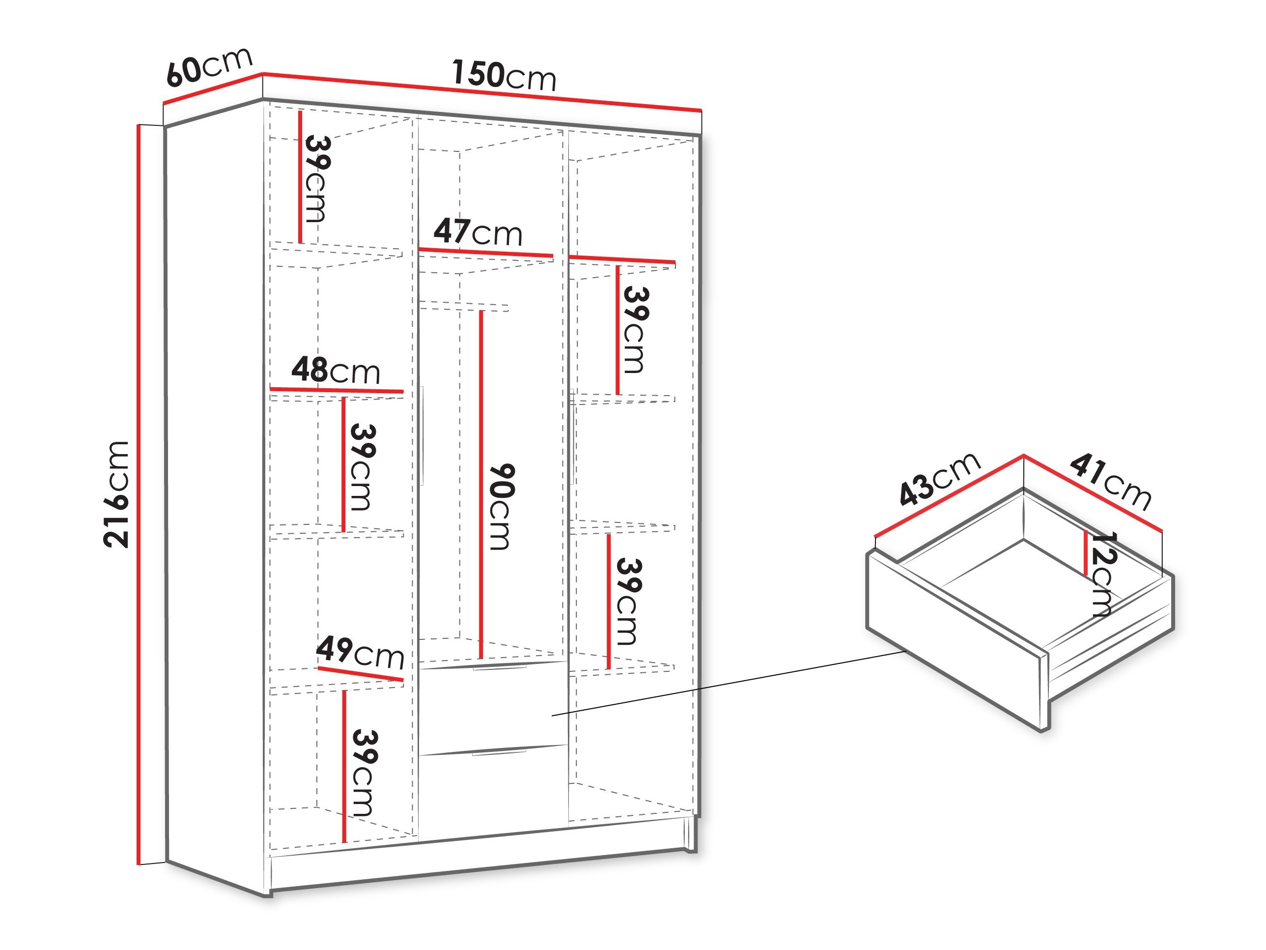 Armoire Closico Calvron I (Blanc + Blanc brillant)