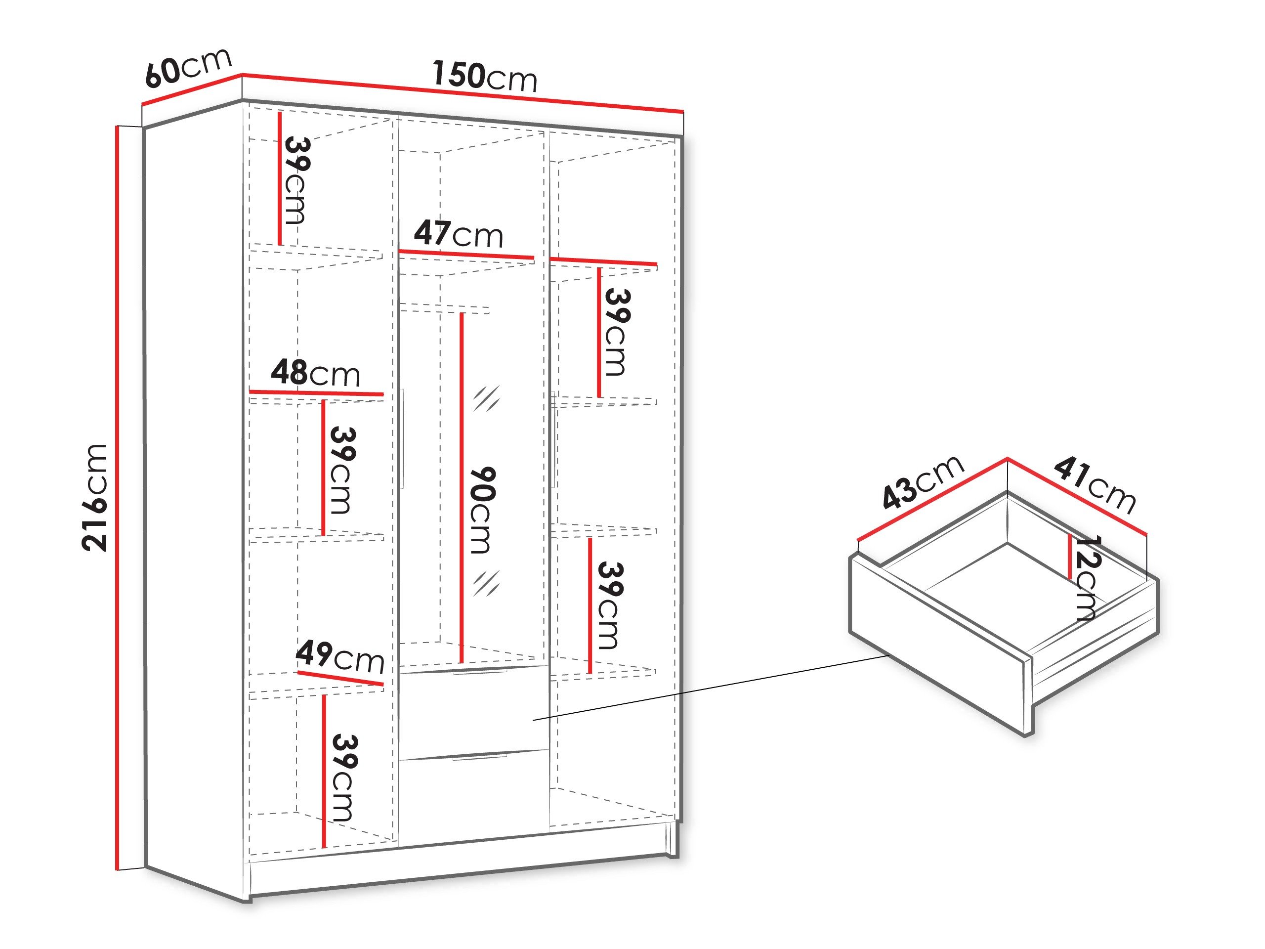 Armoire Closico Calvron II (Blanc + Blanc brillant)