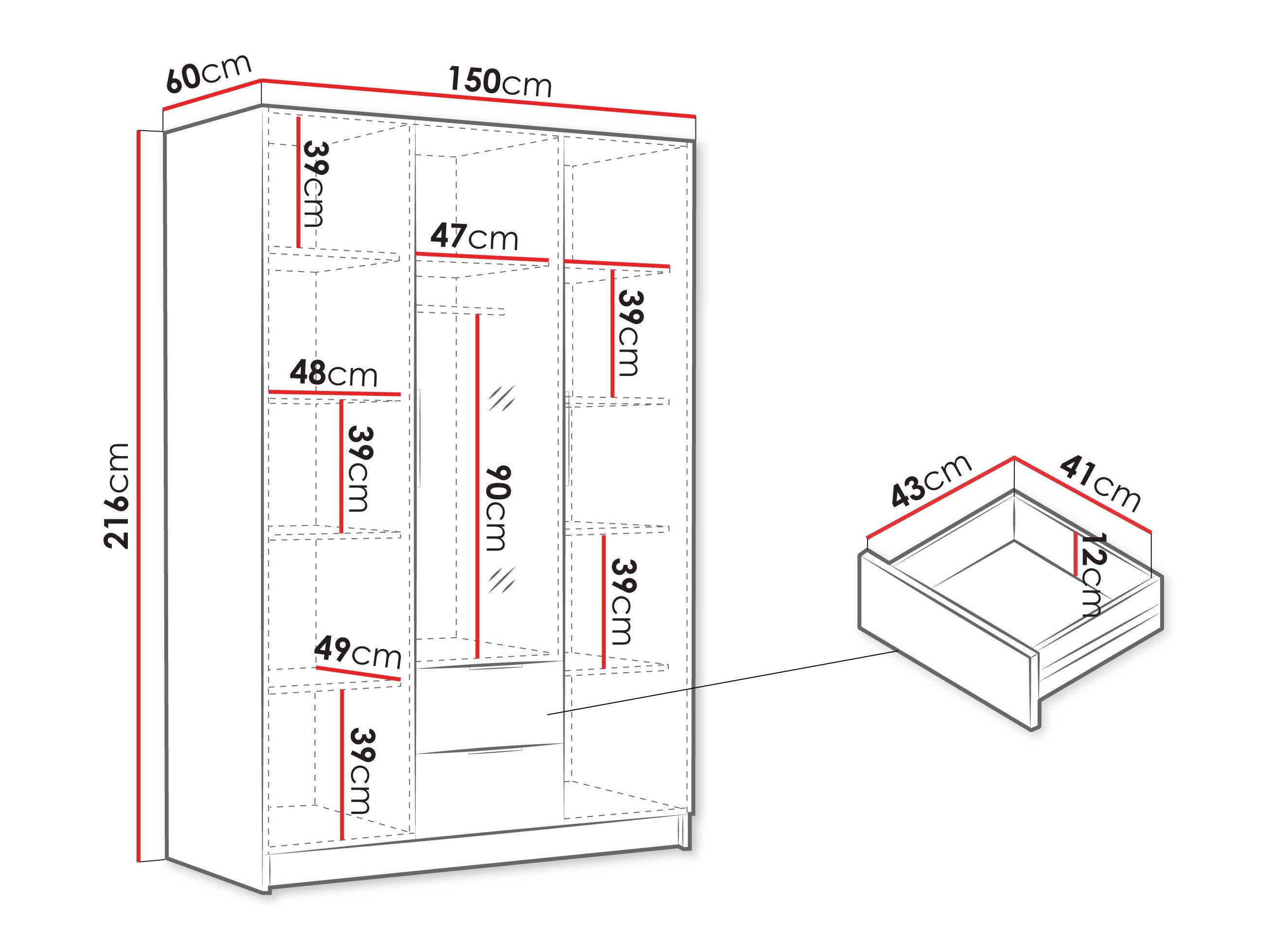 Armoire Closico Calvron II (Blanc + Blanc brillant)
