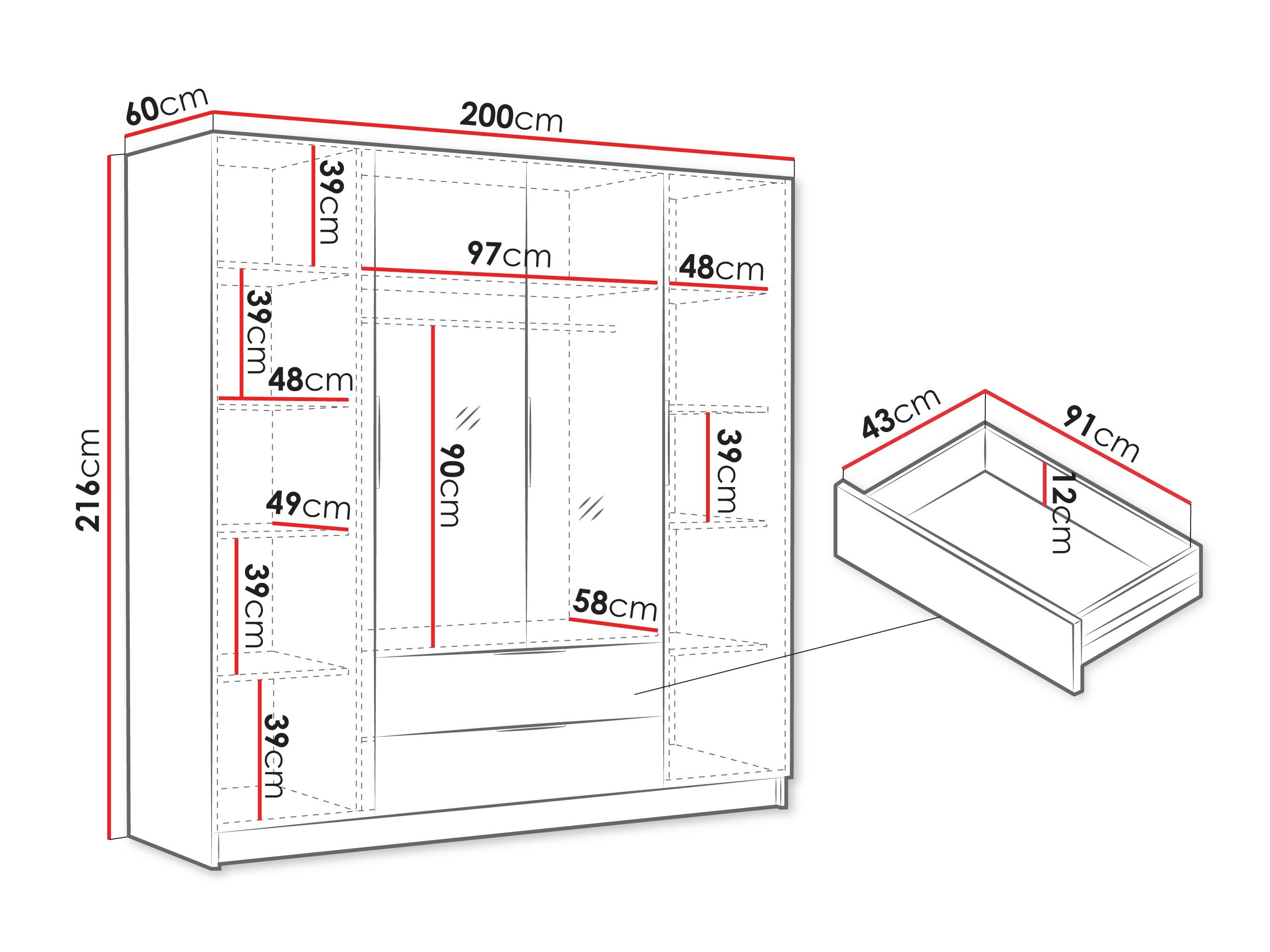 Armoire Closico Cadron II (Blanc + Blanc brillant)