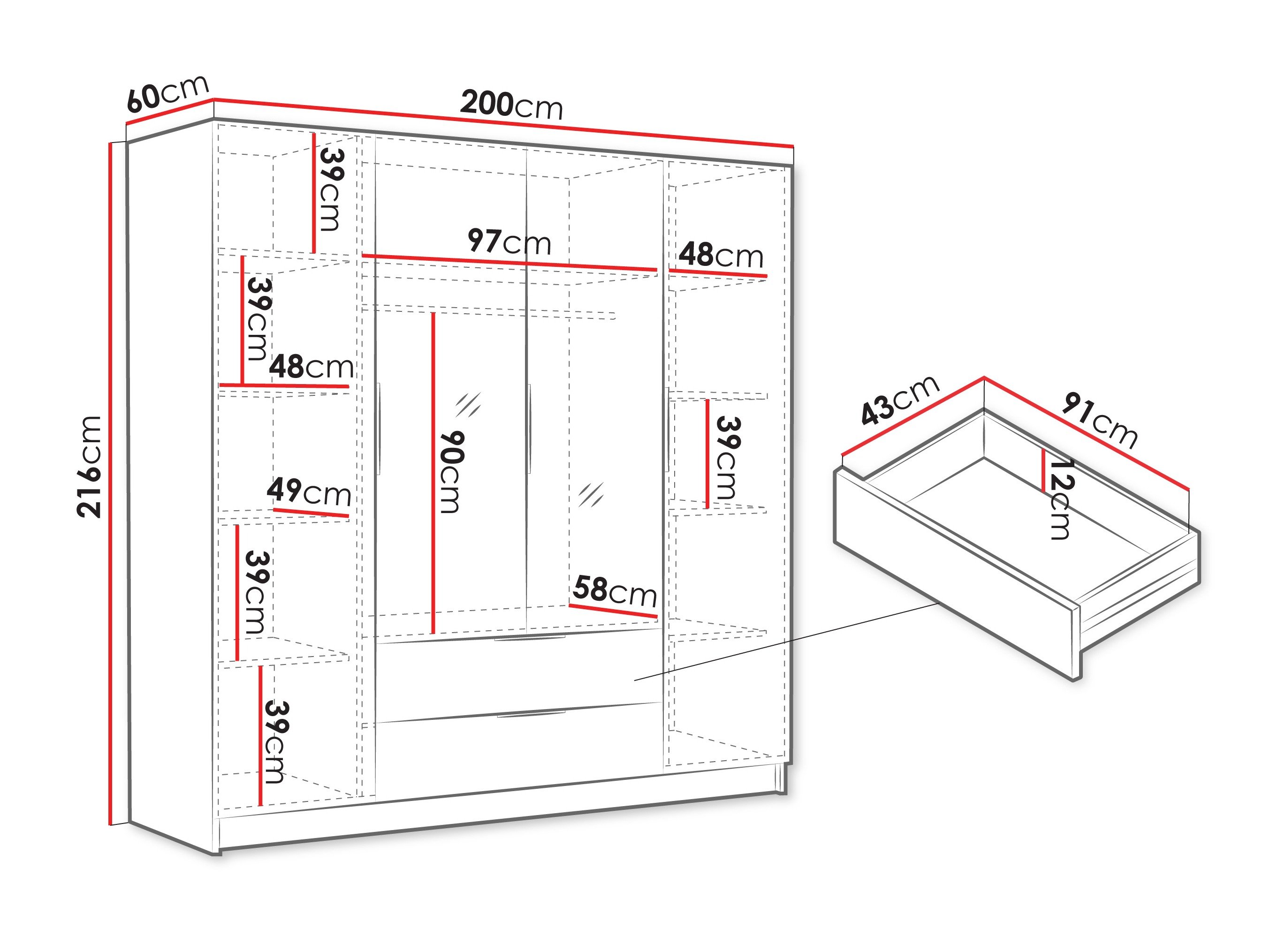 Armoire Closico Cadron II (Blanc + Blanc brillant)