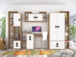 Ensemble de bureau à domicile Florevi 104 (Mat blanc + Chêne Artisan)