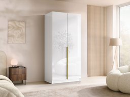 Armoire Closico Staton I (Blanc + Blanc brillant + Doré)