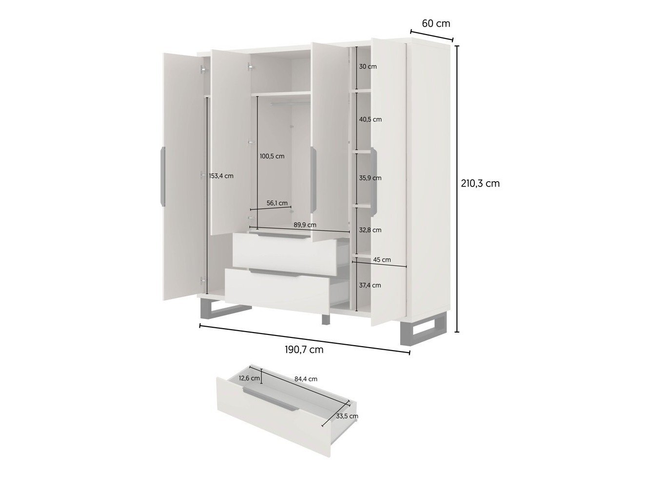 Armoire Avicavu 122 (Cachemire + Noir)
