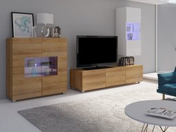 Ensemble de salon Tivdalu 111 (Chêne doré + Blanc + Blanc brillant)