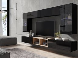 Ensemble de salon Remus XXIV (Noir + Noir brillant + Chêne Artisan)