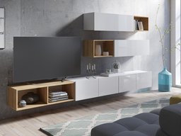 Ensemble de salon Remus XXV (Blanc + Blanc brillant + Chêne doré)