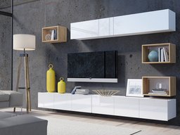 Ensemble de salon Remus XXXI (Blanc + Blanc brillant + Chêne doré)