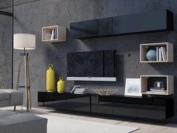 Ensemble de salon Remus XXXI (Noir + Noir brillant + Chêne Artisan)