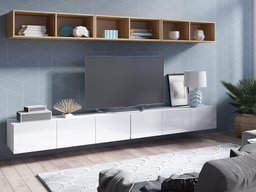 Ensemble de salon Remus XXXIII (Blanc + Blanc brillant + Chêne doré)