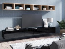 Ensemble de salon Remus XXXIII (Noir + Noir brillant + Chêne Artisan)