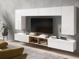 Ensemble de salon Tivdalu 143 (Blanc + Blanc brillant + Chêne doré)